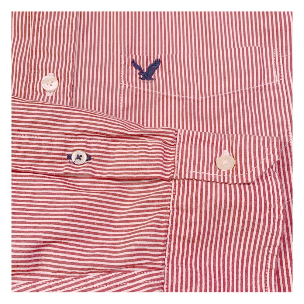 American Eagle Shirt button down red & white classic button down shirt Size L